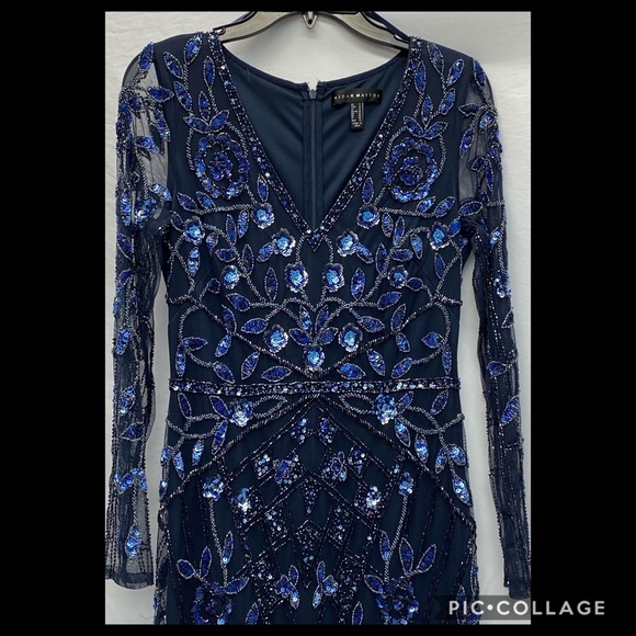 Aidan Mattox embellished sheer long sleeve long gown - Picture 8 of 17